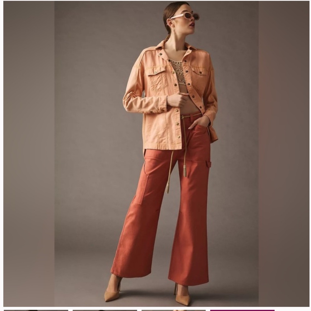 Anthropologie Peach Button-Down Jacket with Rust Pants